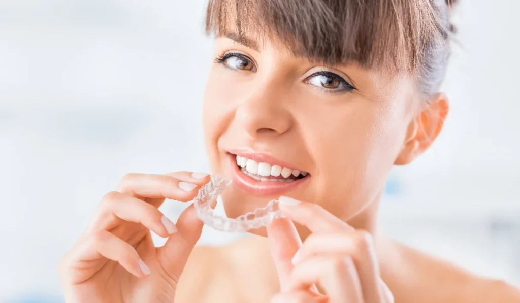 A person is wearing Invisalign.